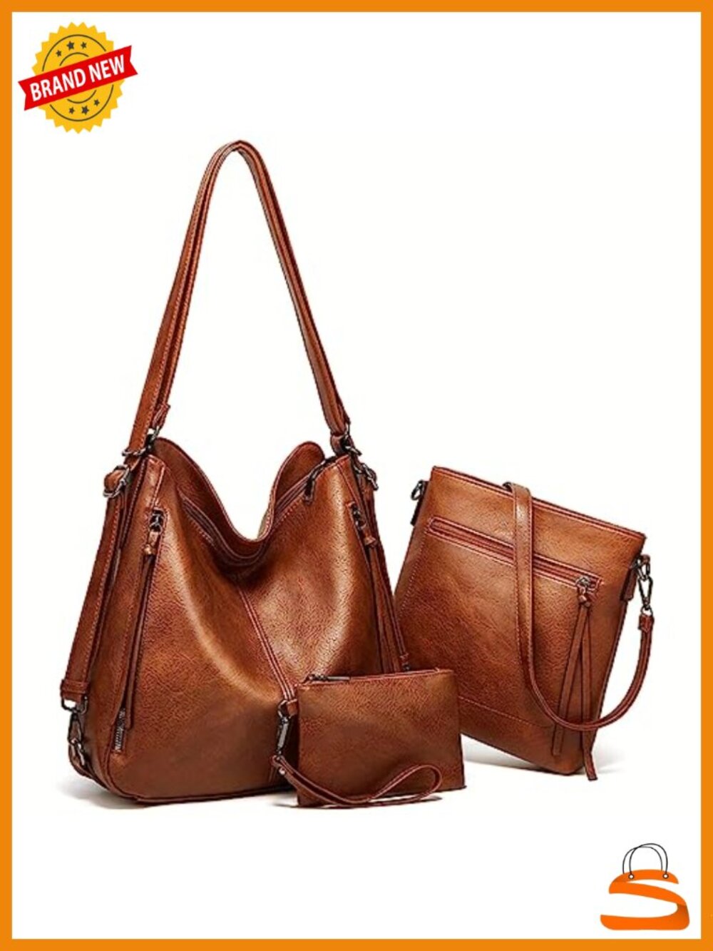 Vegan Leather Convertible Backpack Hobo Tote Bag Set with Crossbody & Wristlet
